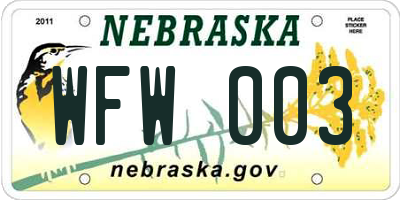 NE license plate WFW003