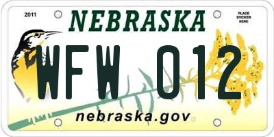 NE license plate WFW012