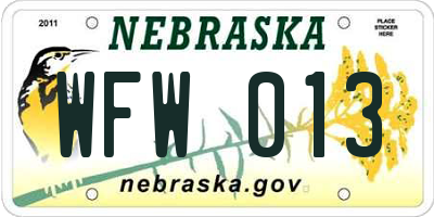 NE license plate WFW013