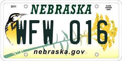 NE license plate WFW016