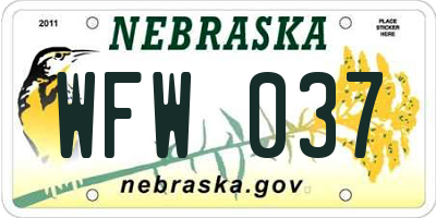 NE license plate WFW037