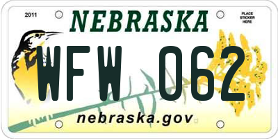 NE license plate WFW062