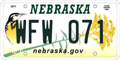 NE license plate WFW071