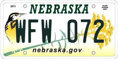 NE license plate WFW072