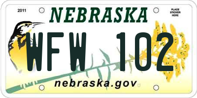 NE license plate WFW102