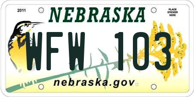 NE license plate WFW103