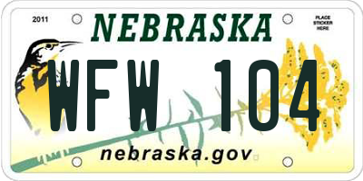 NE license plate WFW104