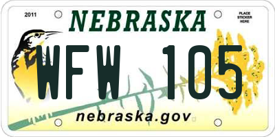 NE license plate WFW105