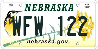 NE license plate WFW122