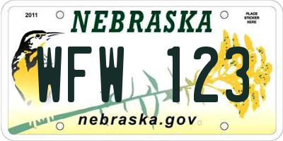 NE license plate WFW123