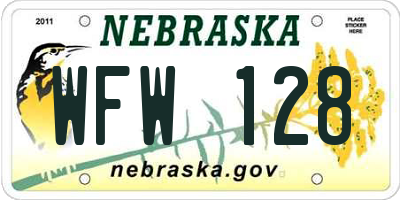NE license plate WFW128