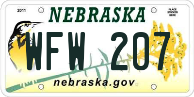 NE license plate WFW207