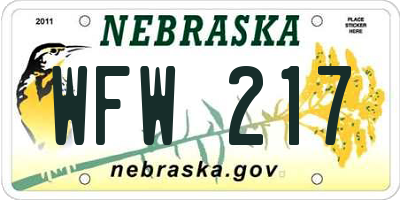 NE license plate WFW217