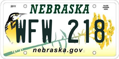 NE license plate WFW218