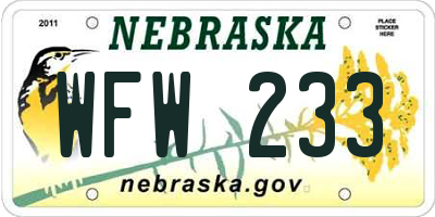 NE license plate WFW233