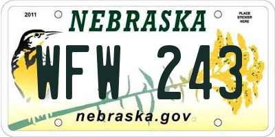 NE license plate WFW243