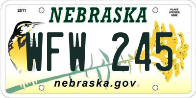 NE license plate WFW245