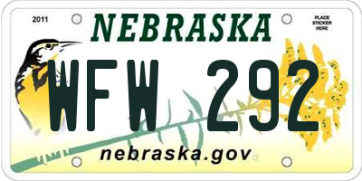 NE license plate WFW292