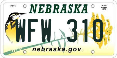 NE license plate WFW310