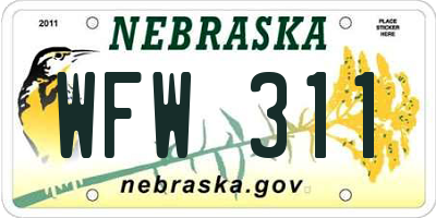 NE license plate WFW311