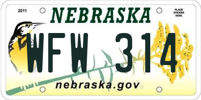 NE license plate WFW314