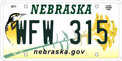 NE license plate WFW315