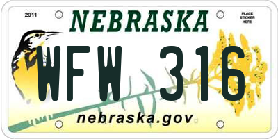 NE license plate WFW316