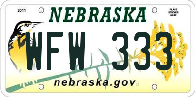 NE license plate WFW333