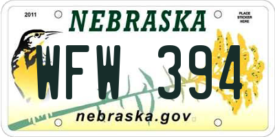 NE license plate WFW394