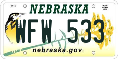 NE license plate WFW533