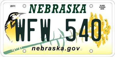 NE license plate WFW540