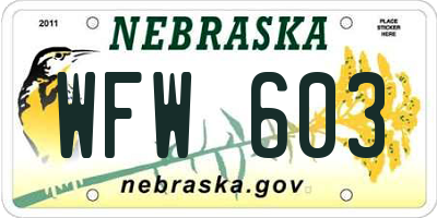 NE license plate WFW603