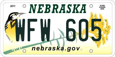 NE license plate WFW605