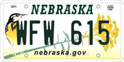 NE license plate WFW615