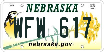 NE license plate WFW617