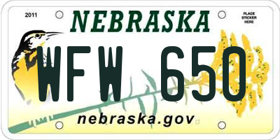 NE license plate WFW650