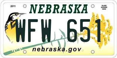 NE license plate WFW651