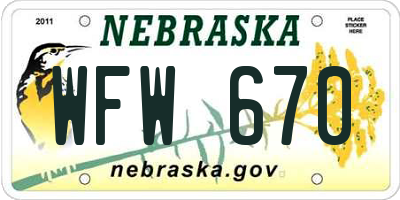 NE license plate WFW670