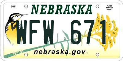 NE license plate WFW671