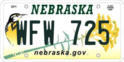 NE license plate WFW725