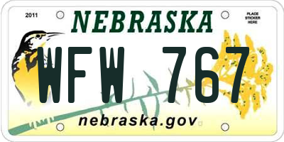 NE license plate WFW767