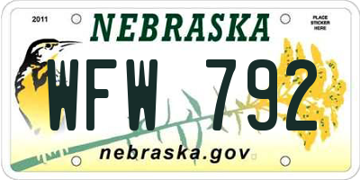 NE license plate WFW792