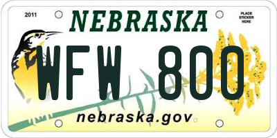 NE license plate WFW800