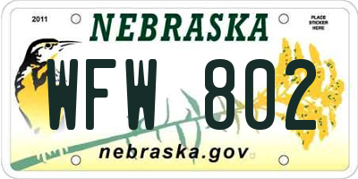 NE license plate WFW802