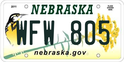NE license plate WFW805
