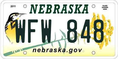 NE license plate WFW848