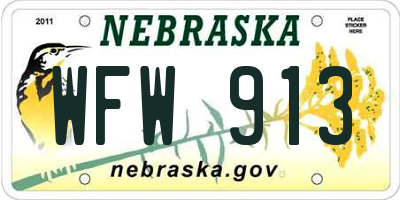 NE license plate WFW913