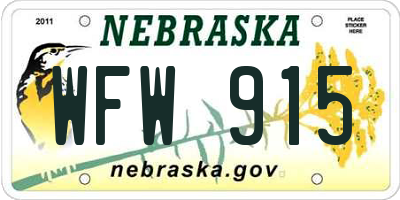 NE license plate WFW915