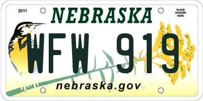 NE license plate WFW919