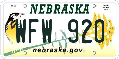 NE license plate WFW920